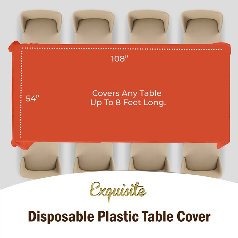 Exquisite 12-Pack Premium Plastic Tablecloth 54in. x 108in. Rectangle Table Cover - Orange - Image 4